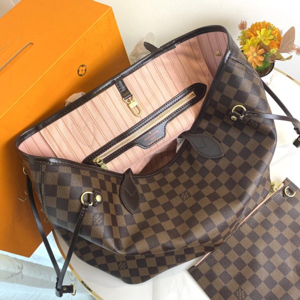 Mô hình 40995 gốc, huyền thoại túi xách Neverfull lớn nhưng không nặng nề được làm bằng vải vải Damier Ebène