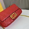 BAGUETTE handbag, delicate cowhide 3D relief double F.