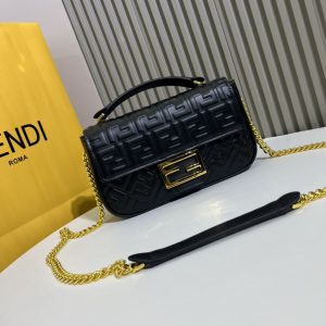 BAGUETTE handbag, delicate cowhide 3D relief double F.