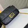BAGUETTE handbag, delicate cowhide 3D relief double F.