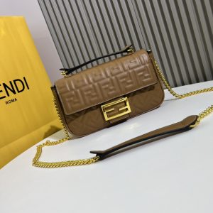 BAGUETTE handbag, delicate cowhide 3D relief double F.