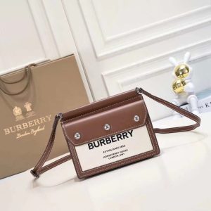 Túi xách tay Burberry, túi xách nhỏ nghiêng, da và vải vải