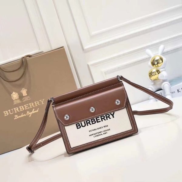 Túi xách tay Burberry, túi xách nhỏ nghiêng, da và vải vải