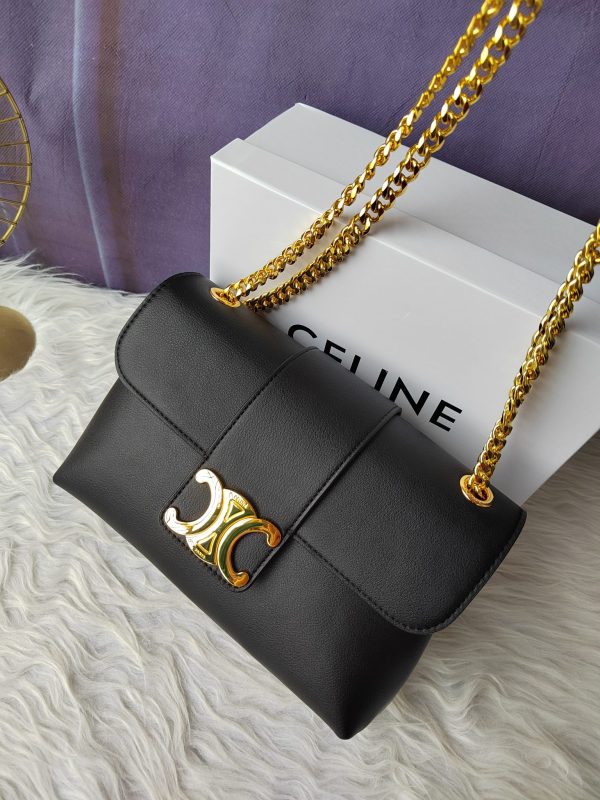 CELINE màu đen nghiêng và vai túi da bò cỡ trung