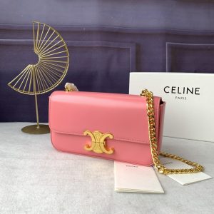 Celine màu hồng triomphe sợi dây xích vai da bò