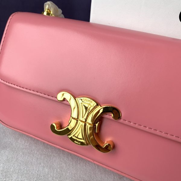 Celine màu hồng triomphe sợi dây xích vai da bò