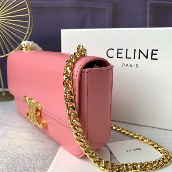 Celine màu hồng triomphe sợi dây xích vai da bò