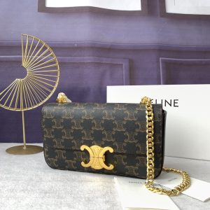 Celine màu hồng triomphe sợi dây xích vai da bò