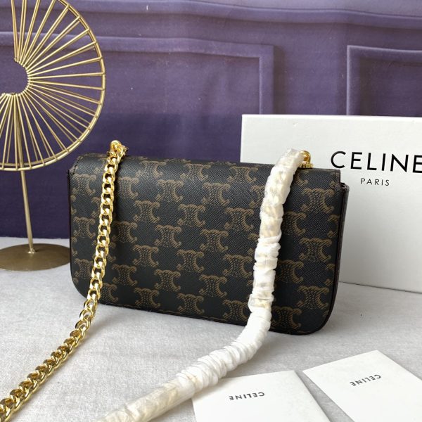 Celine màu hồng triomphe sợi dây xích vai da bò