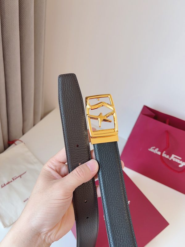 Ferragamo. width 3.5cm Haute Couture men's belts double-sided imported cowhide