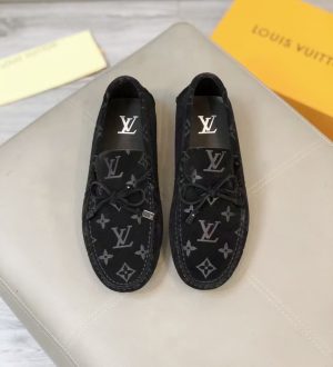 Louis Vuitton, người đàn ông, giày đậu, đậu, da, vải, bò đen