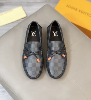 Louis Vuitton, người đàn ông, giày đậu, đậu, da, vải, bò đen