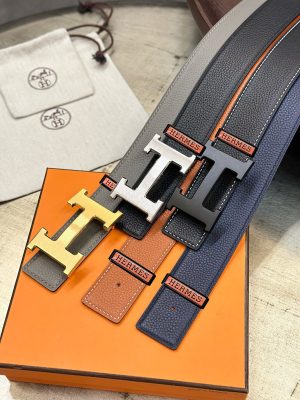 Hermès chiều rộng 3.8cm nhập khẩu bản gốc hai mặt da vải thiều mang theo