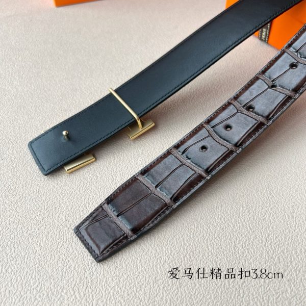 Hermès chiều rộng 3.8cm nhập khẩu bản gốc hai mặt da vải thiều mang theo