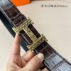 Hermès chiều rộng 3.8cm nhập khẩu bản gốc hai mặt da vải thiều mang theo
