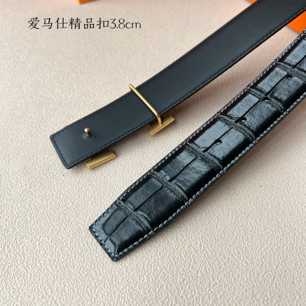 Hermès chiều rộng 3.8cm nhập khẩu bản gốc hai mặt da vải thiều mang theo