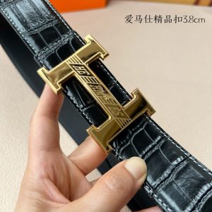 Hermès chiều rộng 3.8cm nhập khẩu bản gốc hai mặt da vải thiều mang theo