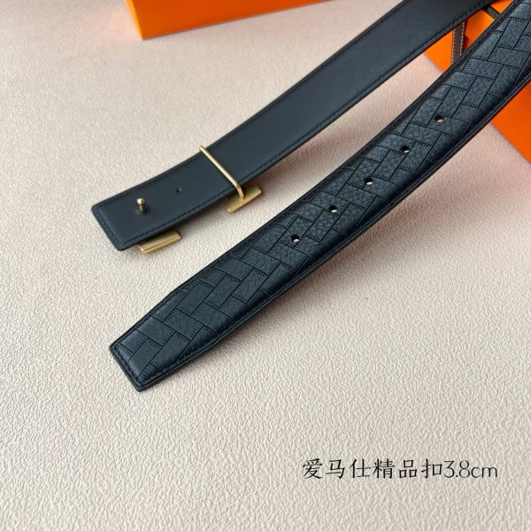 Hermès chiều rộng 3.8cm nhập khẩu bản gốc hai mặt da vải thiều mang theo