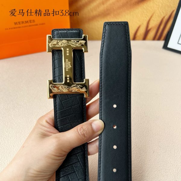 Hermès chiều rộng 3.8cm nhập khẩu bản gốc hai mặt da vải thiều mang theo