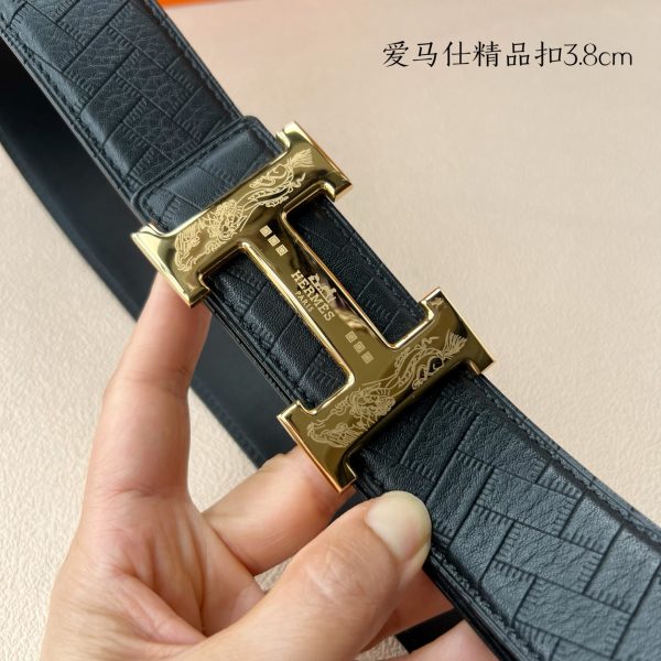 Hermès chiều rộng 3.8cm nhập khẩu bản gốc hai mặt da vải thiều mang theo