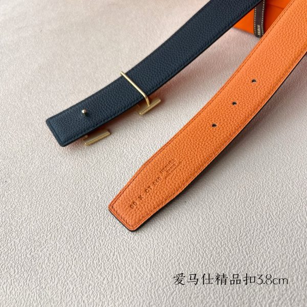 Hermès chiều rộng 3.8cm nhập khẩu bản gốc hai mặt da vải thiều mang theo