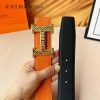 Hermès chiều rộng 3.8cm nhập khẩu bản gốc hai mặt da vải thiều mang theo