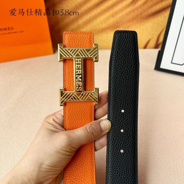 Hermès chiều rộng 3.8cm nhập khẩu bản gốc hai mặt da vải thiều mang theo