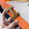 Hermès chiều rộng 3.8cm nhập khẩu bản gốc hai mặt da vải thiều mang theo