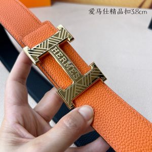 Hermès chiều rộng 3.8cm nhập khẩu bản gốc hai mặt da vải thiều mang theo