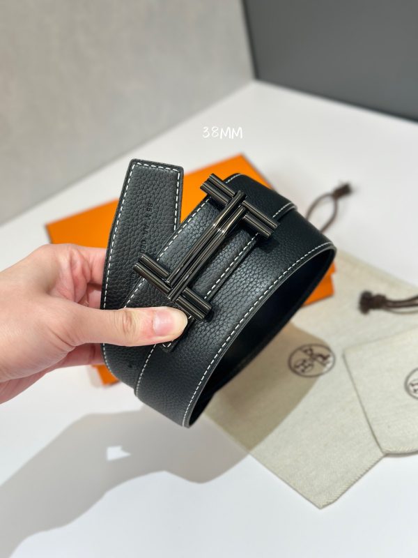 Hermès dây đai băng ngang và dây đai da hai mặt 38 mm