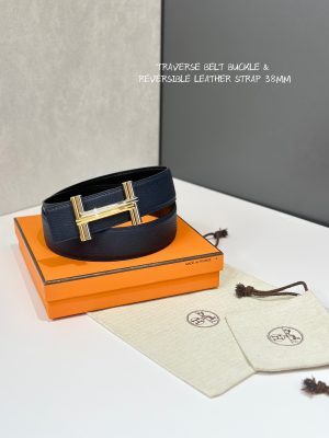 Hermès dây đai băng ngang và dây đai da hai mặt 38 mm