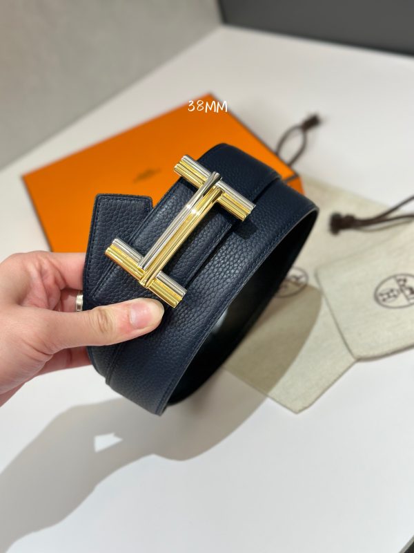 Hermès dây đai băng ngang và dây đai da hai mặt 38 mm