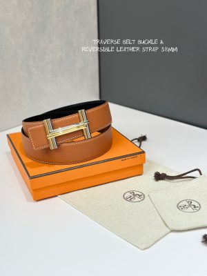 Hermès dây đai băng ngang và dây đai da hai mặt 38 mm