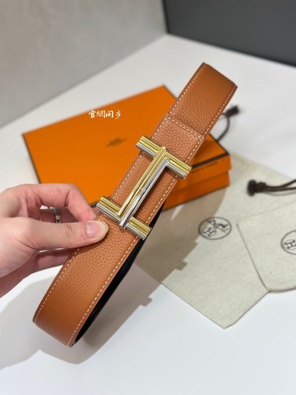 Hermès dây đai băng ngang và dây đai da hai mặt 38 mm