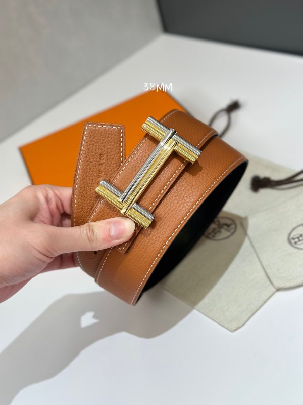Hermès dây đai băng ngang và dây đai da hai mặt 38 mm