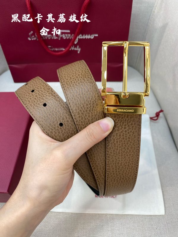 Ferragamo chiều rộng 3.5cm thiết kế cao cấp dây đai đàn ông nhập khẩu da bò hai mặt