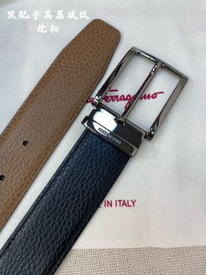 Ferragamo chiều rộng 3.5cm thiết kế cao cấp dây đai đàn ông nhập khẩu da bò hai mặt
