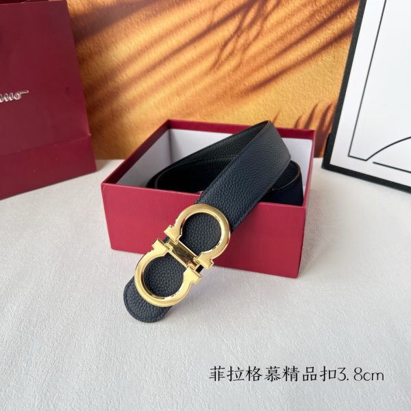 Ferragamo chiều rộng 3.8cm thiết kế cao cấp dây đai đàn ông nhập khẩu da bò hai mặt