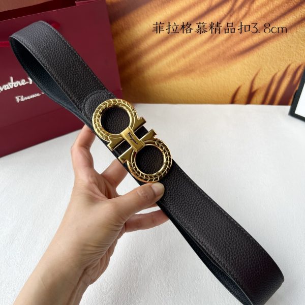 Ferragamo chiều rộng 3.8cm thiết kế cao cấp dây đai đàn ông nhập khẩu da bò hai mặt