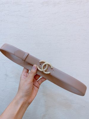 chanel ngọc trai nhập khẩu hai mặt dây đai da bò 3.0cm