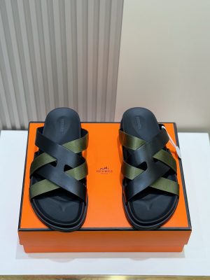 Hermes người đàn ông, dép Kazimir-một đan dệt chất lượng cao, máy móc da bò, dép