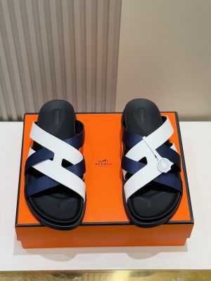 Hermes người đàn ông, dép Kazimir-một đan dệt chất lượng cao, máy móc da bò, dép