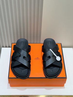 Hermes người đàn ông, dép Kazimir-một đan dệt chất lượng cao, máy móc da bò, dép