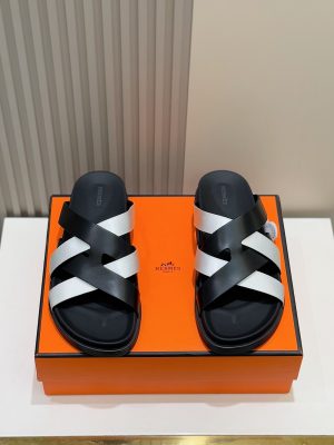 Hermes người đàn ông, dép Kazimir-một đan dệt chất lượng cao, máy móc da bò, dép
