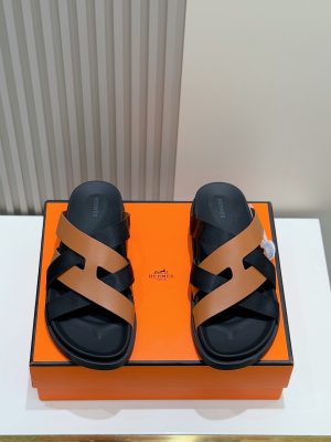 Hermes người đàn ông, dép Kazimir-một đan dệt chất lượng cao, máy móc da bò, dép