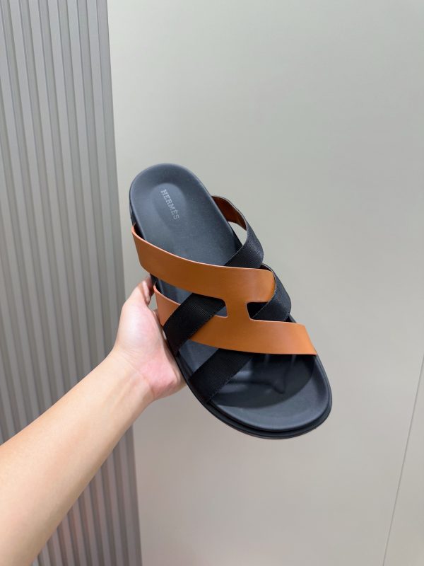 Hermes người đàn ông, dép Kazimir-một đan dệt chất lượng cao, máy móc da bò, dép