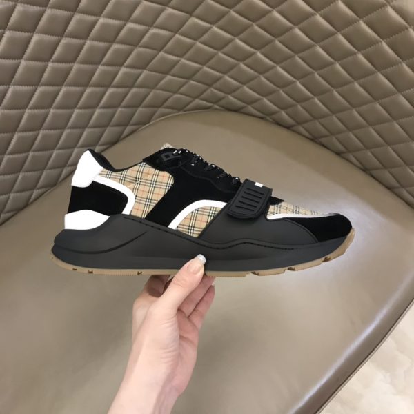 Burberry nâng cao giày thể thao! chất lượng cao, được làm bằng da bò con và vải bố