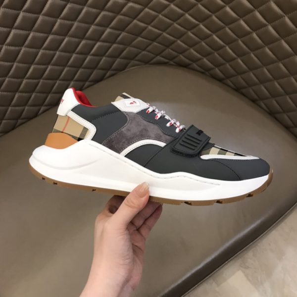 Burberry nâng cao giày thể thao! chất lượng cao, được làm bằng da bò con và vải bố