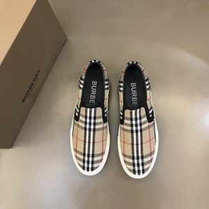 Burberry nâng cao giày thể thao! chất lượng cao, được làm bằng da bò con và vải bố