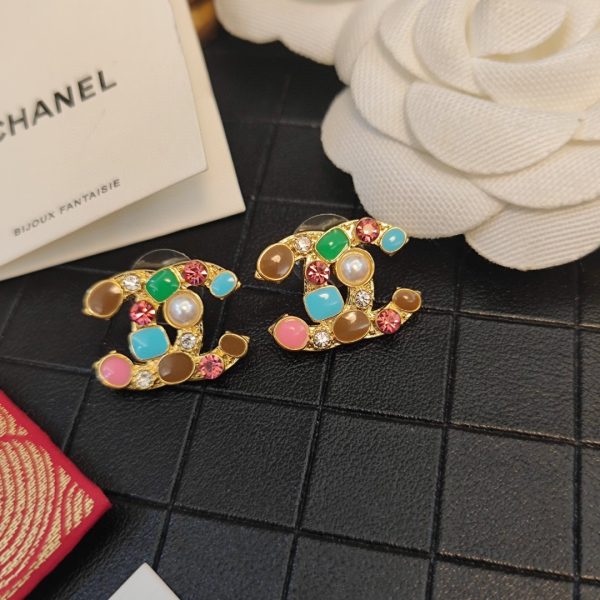 Chanel Swarot màu kim cương màu ngọc trai thư stud bông tai